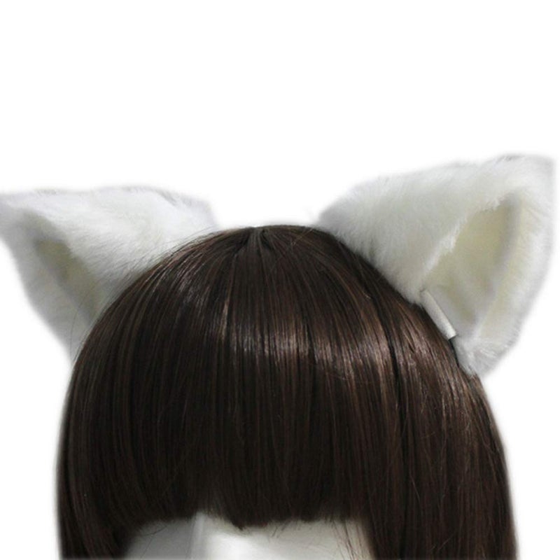 lasenersm 1 Piece Cat-Fox Long Fur Ears Headband Cute Cat-Fox Long Fur Ears Anime Cosplay Headband for Anime Cosplay Party Costume Halloween Party White Fluff with White Inside - Image 2
